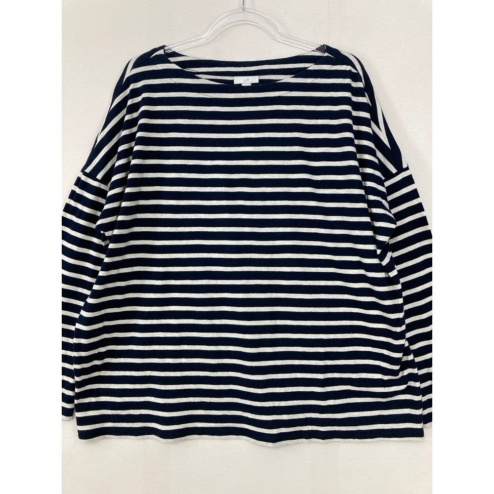 New J. Jill Boat Neck Top XL Striped Long Sleeve Button Cuff Cotton Stretch Knit